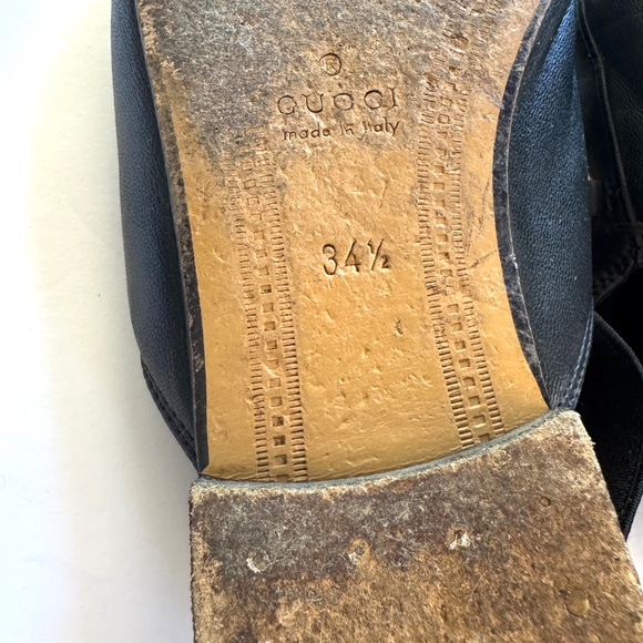 Gucci Black Leather Princetown Elastic Slingback Slipper Mule Flat sz 34.5/4.5 - Picture 8 of 16